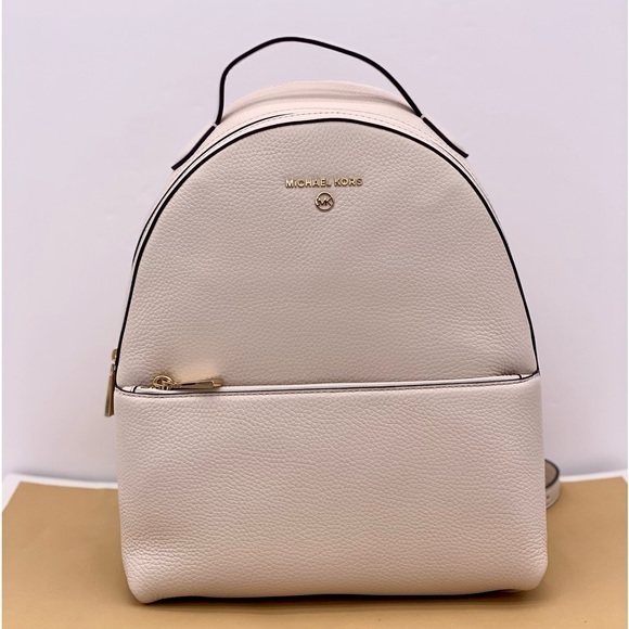 Michael Kors Valerie Medium Light Cream Pebbled Leather Backpack - Picture 1 of 12